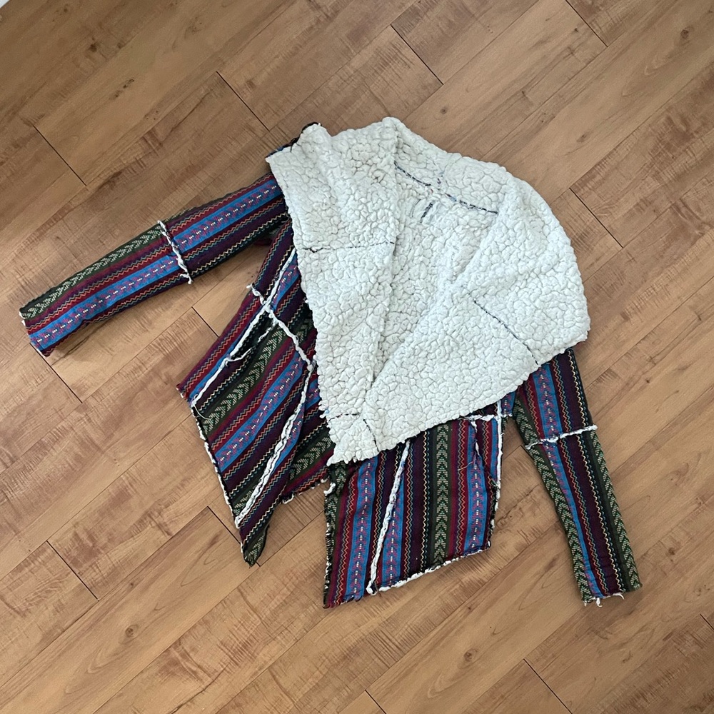 Unif Multicolor Striped Sherpa-Lined Coat Jacket
